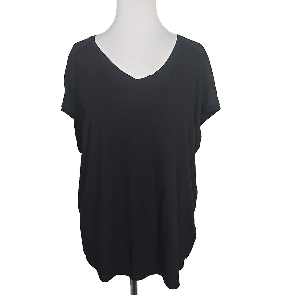 Tahari Black V-neck Jersey Chiffon Contrast Sleeveless Top Women's XL
